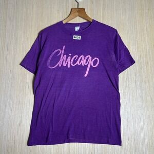 Vintage Chicago City Shirt Mens Medium Purple Short Sleeve Tourist 80s